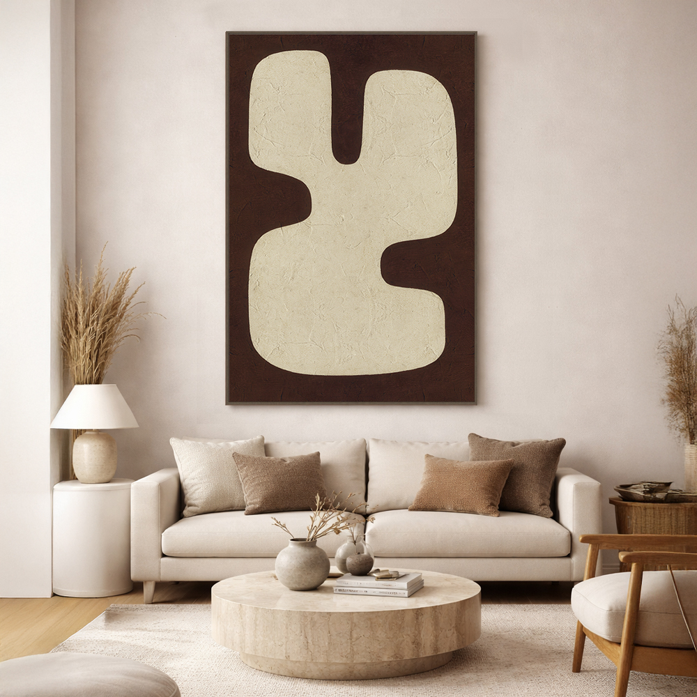 KAKTO ΠΙΝΑΚΑΣ ΔΙΑΚΟΣΜΗΤΙΚΟΣ ΜΕ ΚΟΡΝΙΖΑ 80x120x4cm ΚΑΜΒΑΣ ΜΠΕΖ ΚΑΦΕ ΣΚΟΥΡΟ PS - Image 2
