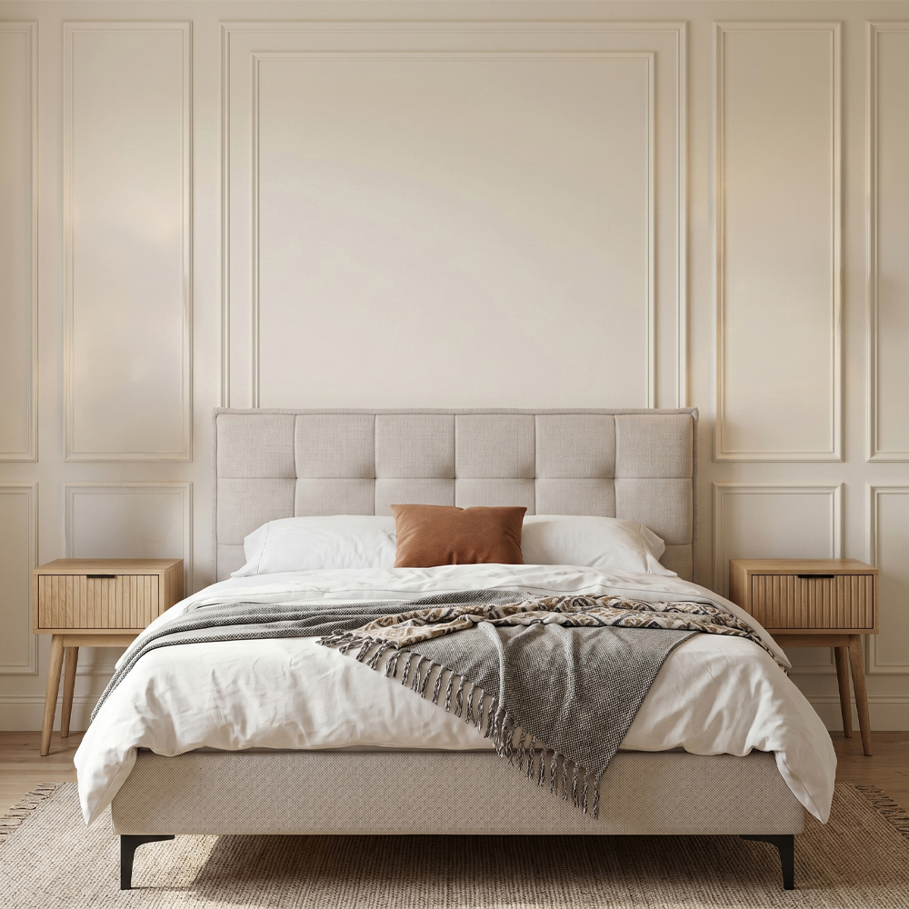BUTTON ΚΡΕΒΑΤΙ (ΓΙΑ ΣΤΡΩΜΑ 160x200cm) BEIGE 183x217x113cm - Image 2