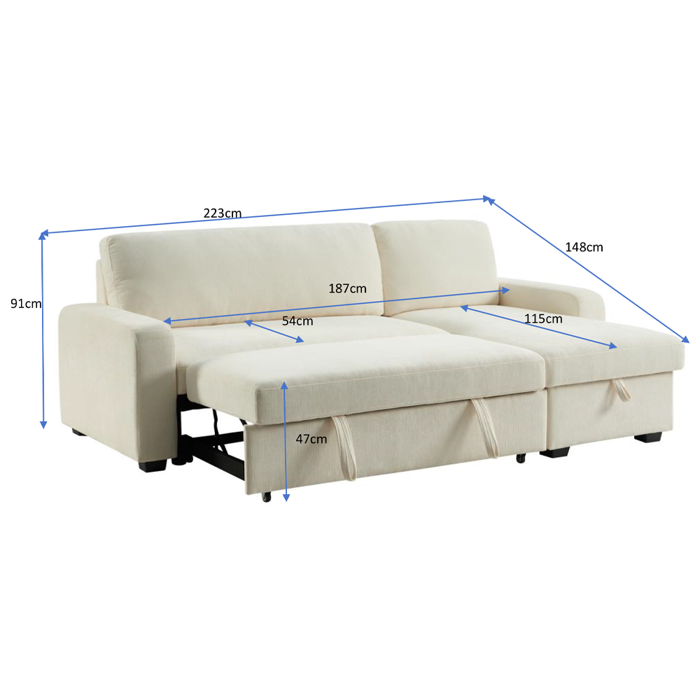 TRESOR ΚΑΝΑΠΕΣ ΚΡΕΒΑΤΙ ΓΩΝΙΑ ΑΝΑΣΤΡΕΨΙΜΗ OFF WHITE 223x145x91cm - Image 5