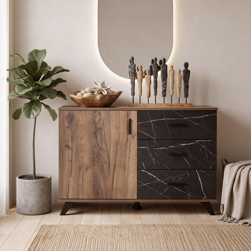 ΚΟΜΟΤΑ Miami TOBACCO ΜΕ BLACK MARBLE ΧΡΩΜΑ 106x40x84εκ - Image 2