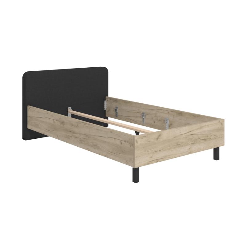 ΚΡΕΒΑΤΙ BARLETTA 120 GREY OAK ΜΕ ΓΚΡΙ ΥΦΑΣΜΑ ΚΑΙ ΜΑΥΡΑ ΠΟΔΙΑ 131x213,5x85,5εκ (120x200) - Image 4