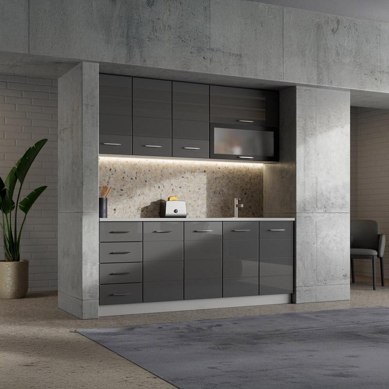 ΝΤΟΥΛΑΠΙ ΚΟΥΖΙΝΑΣ UNA BD60 UR ΛΕΥΚΟ-ΓΚΡΙ HIGH GLOSS ΧΡΩΜΑ 60x58x214εκ - Image 2