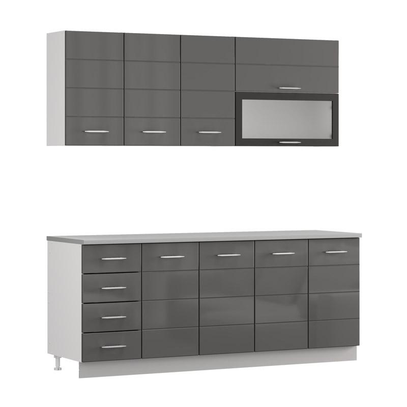 ΣΥΝΘΕΣΗ ΚΟΥΖΙΝΑΣ UNA 200 ΛΕΥΚΟ-ΓΚΡΙ HIGH GLOSS ΧΡΩΜΑ 200x60x213εκ
