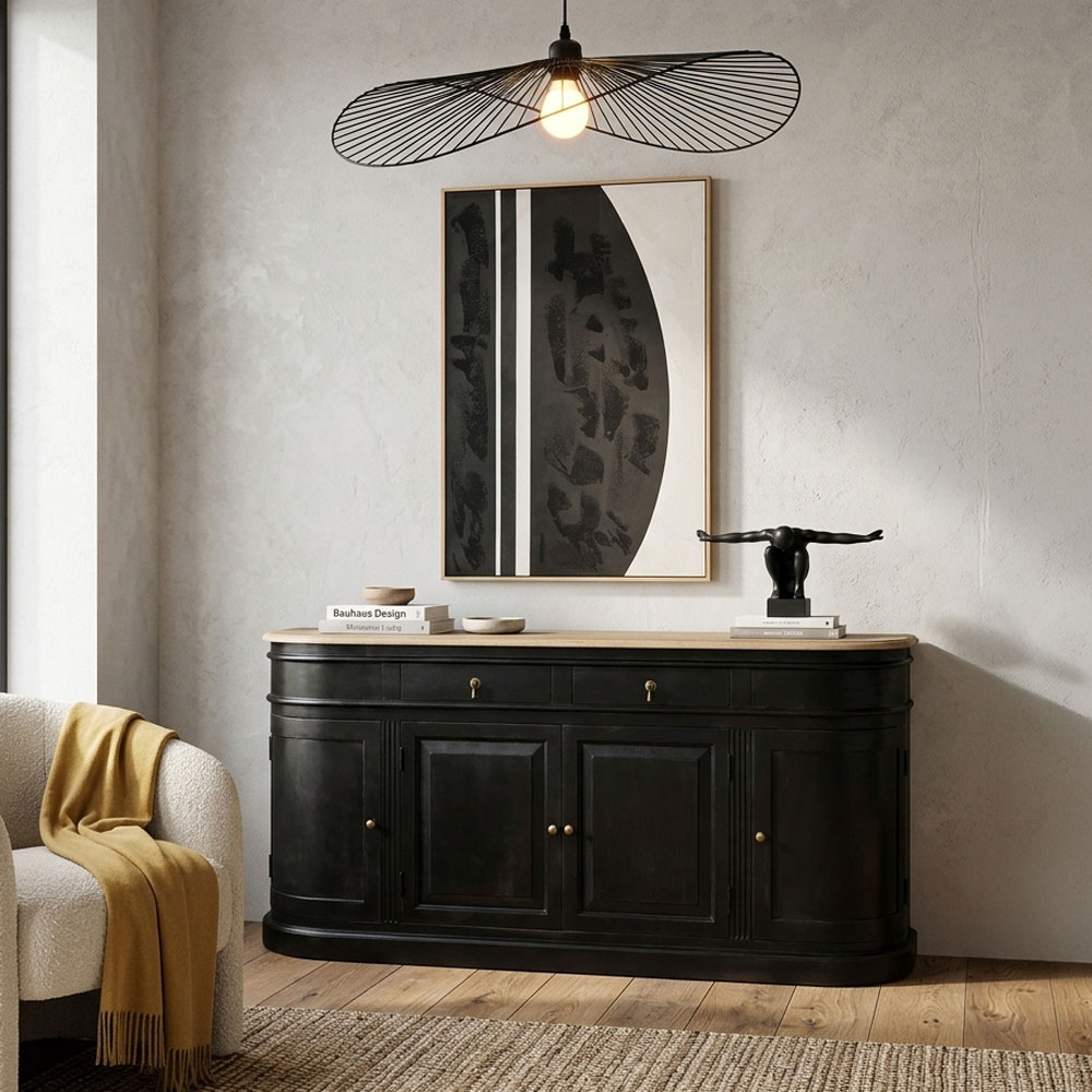 FRANCESA ΜΠΟΥΦΕΣ 4ΠΟΡΤΕΣ 2ΣΥΡΤΑΡΙΑ ΜΑΥΡΟ ΦΥΣΙΚΟ 180x42x90cm - Image 2