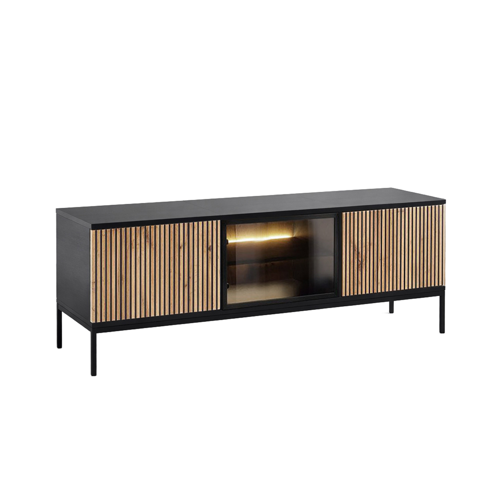 MYSTERY TV STAND 3ΠΟΡΤΕΣ ΦΥΣΙΚΟ ΣΚΟΥΡΟ ΜΑΥΡΟ 154x39x56cm