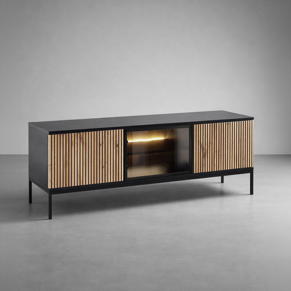 MYSTERY TV STAND 3ΠΟΡΤΕΣ ΦΥΣΙΚΟ ΣΚΟΥΡΟ ΜΑΥΡΟ 154x39x56cm - Image 2