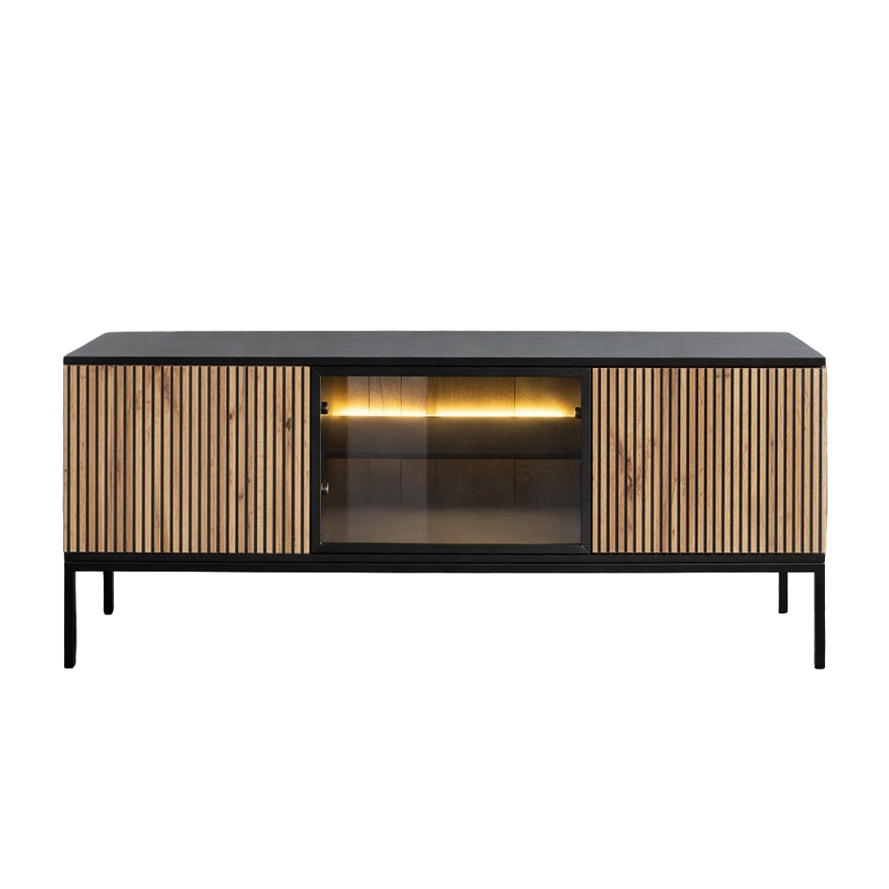 MYSTERY TV STAND 3ΠΟΡΤΕΣ ΦΥΣΙΚΟ ΣΚΟΥΡΟ ΜΑΥΡΟ 154x39x56cm - Image 3