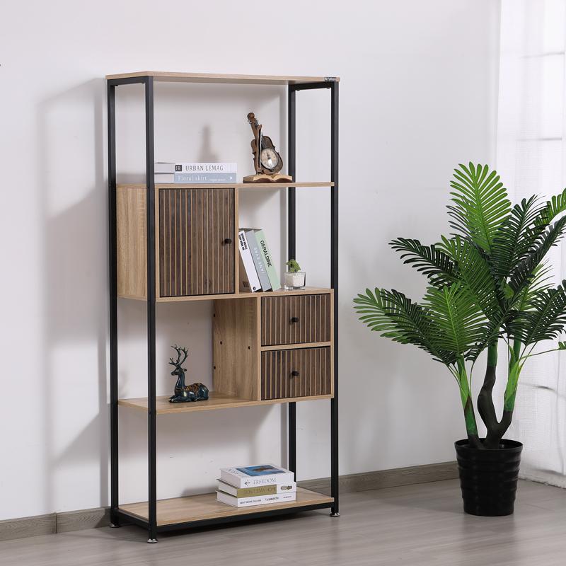 ΒΙΒΛΙΟΘΗΚΗ-ΡΑΦΙΕΡΑ ΜΕΤΑΛΛΙΚΗ Rythmos SONOMA-WALLNUT ΧΡΩΜΑ 78x30x158εκ - Image 2